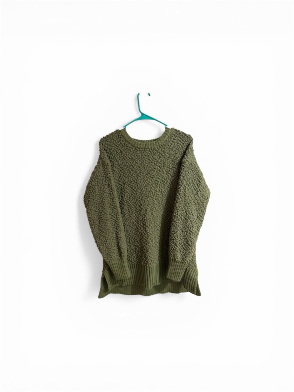 Source Unknown Olive Green Textured Knit Crewneck Sweater